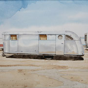 Robert Waddington, "Silver Spartan Trailer Home", watercolor, 8" x 10"
