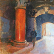 Robert Sampson,, “Red Column”, 14” x 14”, oil on board