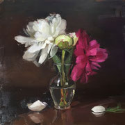 Rachel Constantine, "Peony Trio II", 12” x 12”, oil on panel