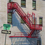 Nicole Maye Luga, "Red Ladder", 8" x 8", oil on panel