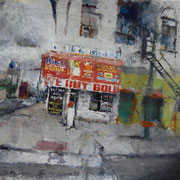 Catherine Mulligan, "Corner on Girard", 11" x 14”, oil on paper     