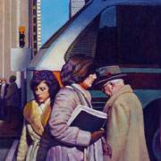 Rick Buttari, "Three Figures & Bus", 14” x 11”, oil on mounted canvas