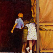 Rick Buttari, "Kids at Sideshow", 8.5" x 6.5”, oil on mounted canvas