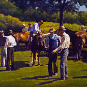 Rick Buttari, "Horse Traders I", 10” x 12.5”, oil on mounted canvas