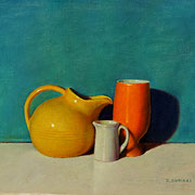 Rick Buttari, "Still Life with Aqua Background", 8.5” x 10.5”, oil on mounted canvas