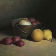 Tim Clayton, “Still Life with Pears & Potatoes”, 16" x 20”, oil on panel