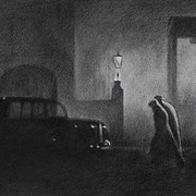 Rick Buttari, Shadowy Walkers", "9" x 14", charcoal on paper