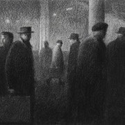 Rick Buttari, "Passengers", 7" x 14", charcoal on paper