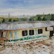 Robert Waddington, "Marooned Trailer Home", 8" x 10", watercolor, 