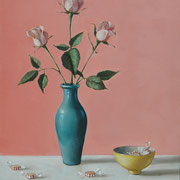 Nancy Bea Miller, "Pink Roses with Mints", 24” x 18”, oil on canvas