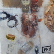 Catherine Mulligan, "Chicken Still Life 1", 16" x 12, oil on mylar 
