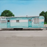 Robert Waddington, "Montana Blue and White Trailer Home", watercolor, 8" x 10"