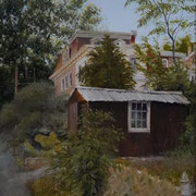 Nick Harris, “Shed & House, Roxborough, Sunny Afternoon”, 10.5 x 6.6, oil on panel