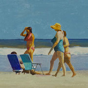 Rick Buttari, "Beach Strollers", 4.75” x 8.5”, oil on mounted canvas