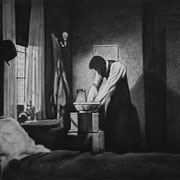 Rick Buttari, "Man at Wash Basin", 14" x 19", charcoal on paper