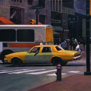 Rick Buttari, "Taxi & Bus", 15” x 34”, oil on canvas