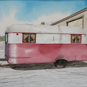 Robert Waddington, "Maroon and White Trailer Home", 8" x 10", watercolor