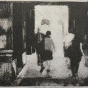 Robert Sampson, "Thru City Hall", 3 3/4” x 4 1/4”, etching 