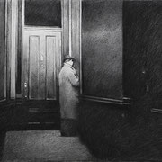 Rick Buttari, "Man at Hallway Door", 10" x 14", charcoal on paper