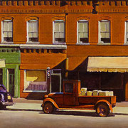 Rick Buttari, "Barber Shop with Red Truck", 11" x 14”, oil on mounted canvas