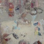 Catherine Mulligan, "Spring Still Life", 14” x 11", oil & xerox transfer on mylar               