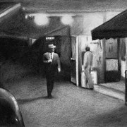 Rick Buttari, "Storefront at Night", 11” x 15”, charcoal on paper