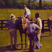 Rick Buttari, "Horse Traders II", 12.5” x 10”, oil on mounted canvas