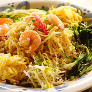 HIYASHI CHUKA ; cold noodle with veg & seafood, sweet sour soy sauce & mayonnaise