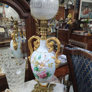 Grande lampe ancienne XIX en porcelaine bronze et laiton