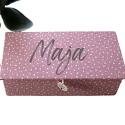 Geschenk zum Hochzeitstag, Schmuckschatulle  M Leinen rose´ Pünktchen SchönsteOrdnung romantisch edel schlicht, personalisierbar