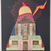 Tower of Destruction / 2023 / stamps, origami, textile collage on textile / 90x80 cm