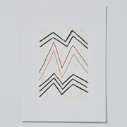 Trap 9 - Wrok / 2024 / Lino print, ecoline brush pen, yarn on paper / 14,5x10,5 cm