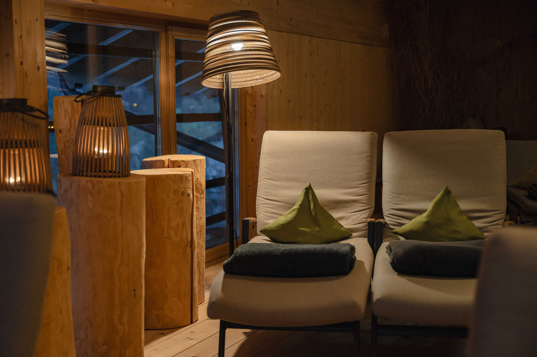 Relaxation loungers in the spa area at Boutique Hotel Werdenfelserei, Bavaria