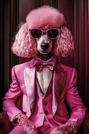 impression verre securite caniche rose lunette solzil costume fievre du samedi soir disco fantaisie drole rigolo moderne tendance popart funky fun design idee cadeau deco noel paque anniversaire barbie paillette art artiste oeuvre 