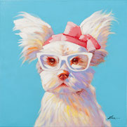 impression toile tableau peinture chien chouchou noued rose lunette fantaisie idee cadeau anniversaire mariage noel paque enfant filllette femme caniche bichon luxe chic solde moderne tendance design contemporain rigilo
