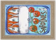 impression pvc poisson sardine boite de conserve tomate bleu rouge idee deco cadeau anniversaire mariage noel paque ete moderne tendance design maqueraux homard nouveau popo fun amusanteluxe chic marque