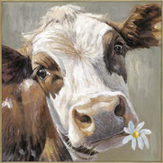 impression toile tableau peinture cadre vache ferme marguerite greta veau montbéliarde idee deco cadeau printemps anniversaire paque noel solde luxe chic paysan moderne tendance design retro vintage contemporain art oeuvre