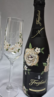 decorated champagne bottle for wedding day gift
