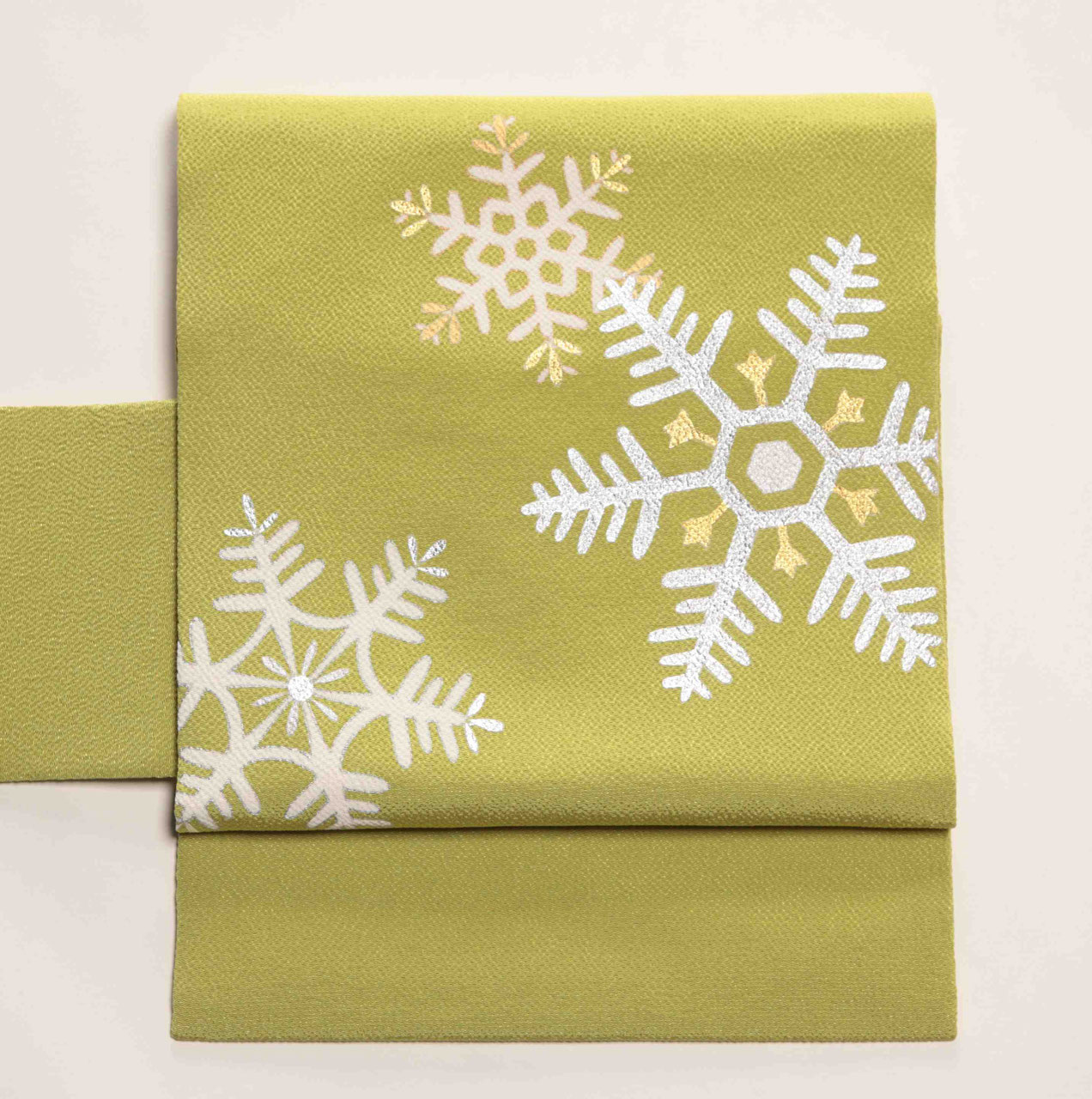 染帯 鸚緑 雪の結晶 - 趣味のきもの 長吉呉服店