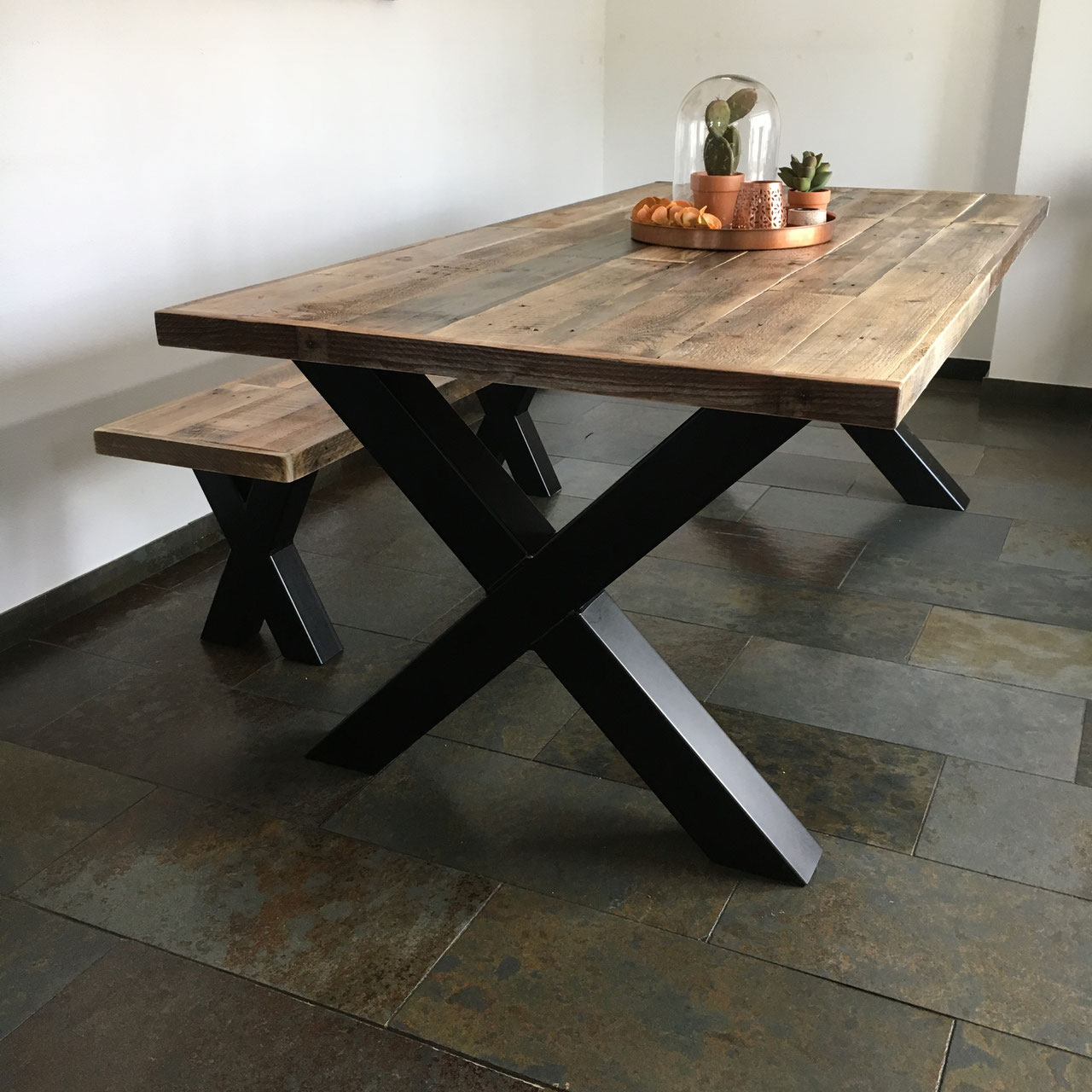 Eet tafel & Bank staal en hout - Unieke stoere meubelen ...