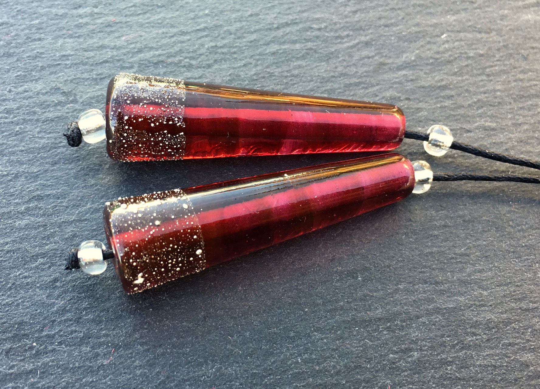 Glossy by Beadfairy Karin Hruza 1 Earring Pair Oil Slick Turquoise Long Cones