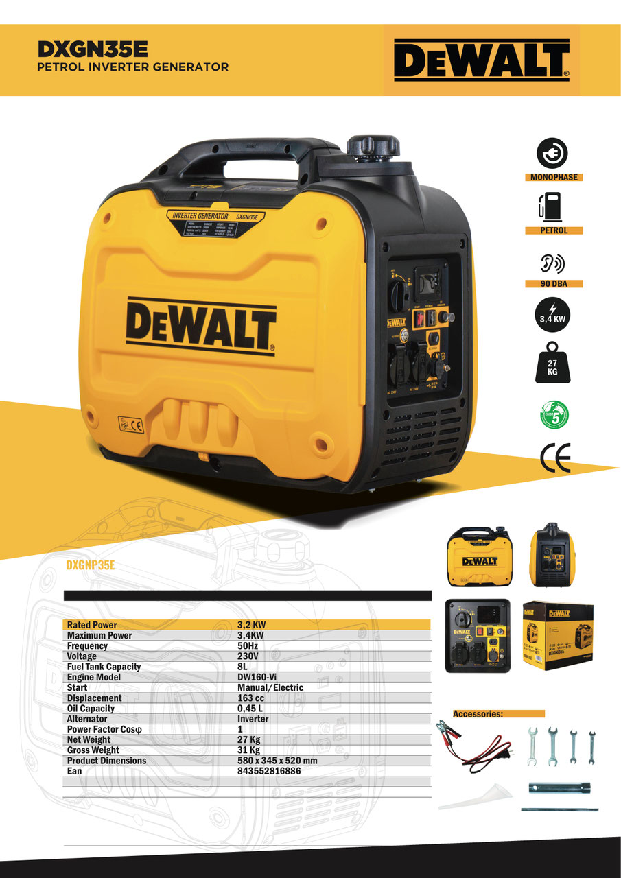 DeWALT DXGNi35E INVERTER BENZINE GENERATOR 3400W DeWALT
