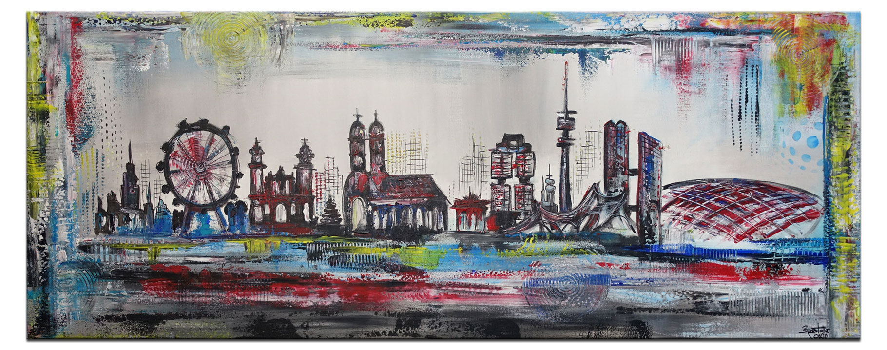 Munchen Skyline Handgemalt Marienkirche Arena Burgstaller