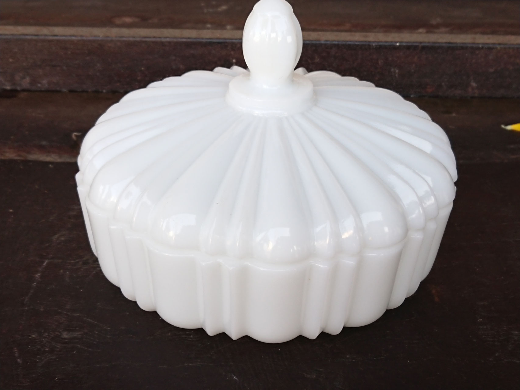 Mar1195 Fire King Candy jar & Cover - Marion Vintage