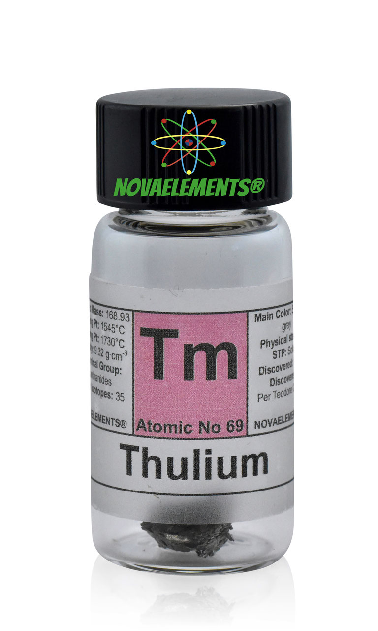 dendritic in labeled glass vial 1 gram 99,99% Thulium metal element 69 sample 