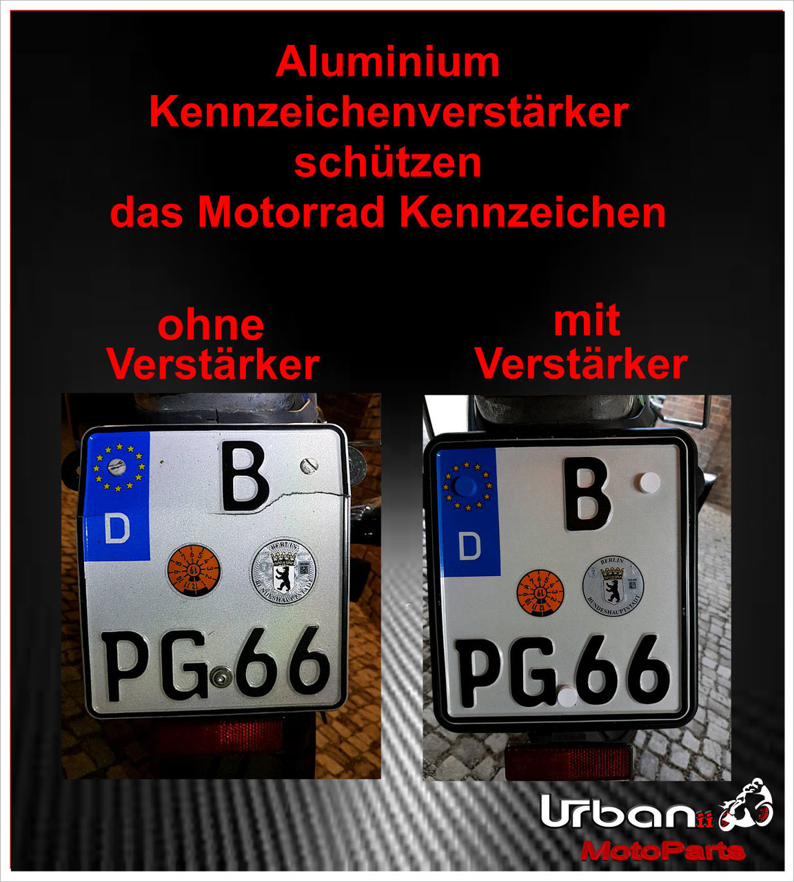 220x200 Motorrad Kennzeichenverstärker Kennzeichenrahmen Reflektor ENR EDELSTAHL