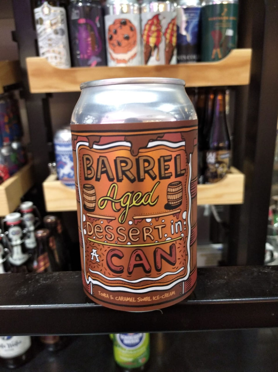 Barrel Aged Dessert In A Can Tonka & Caramel Swirl Ice Cream, Amundsen Barrel Aged Dessert In A Can Tonka & Caramel Swirl Ice Cream, Amundsen