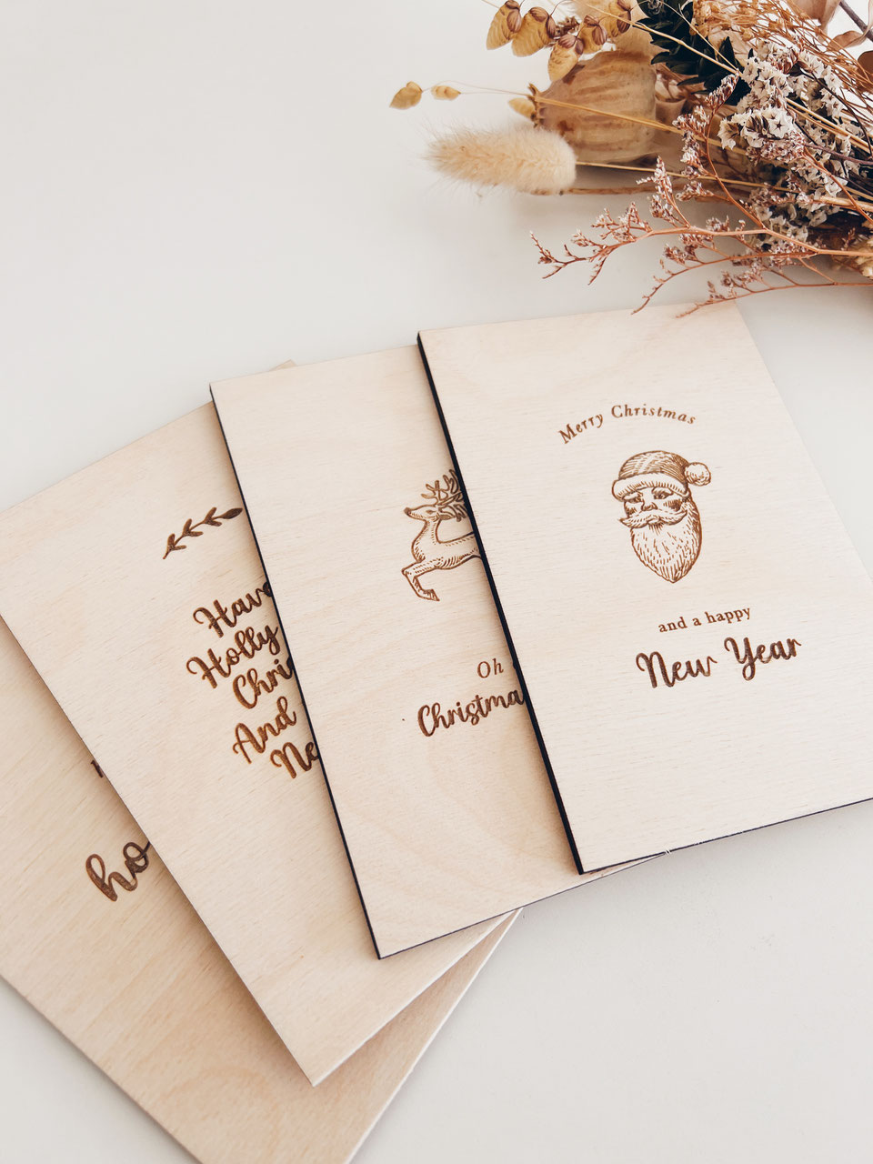 Set van 5 houten kerstkaarten (incl. enveloppen) Studio Lolo I