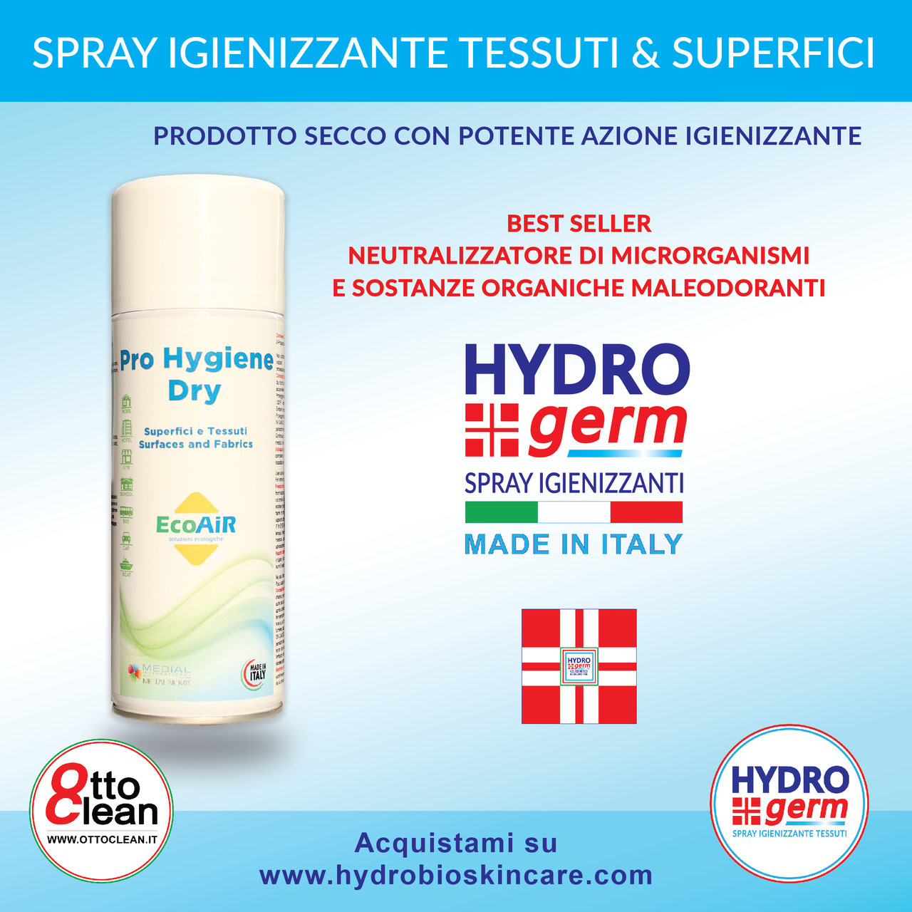 Spray igienizzante tessuti e superfici, potente Pro mangiaodori -  Hydrobioskincare cosmetics