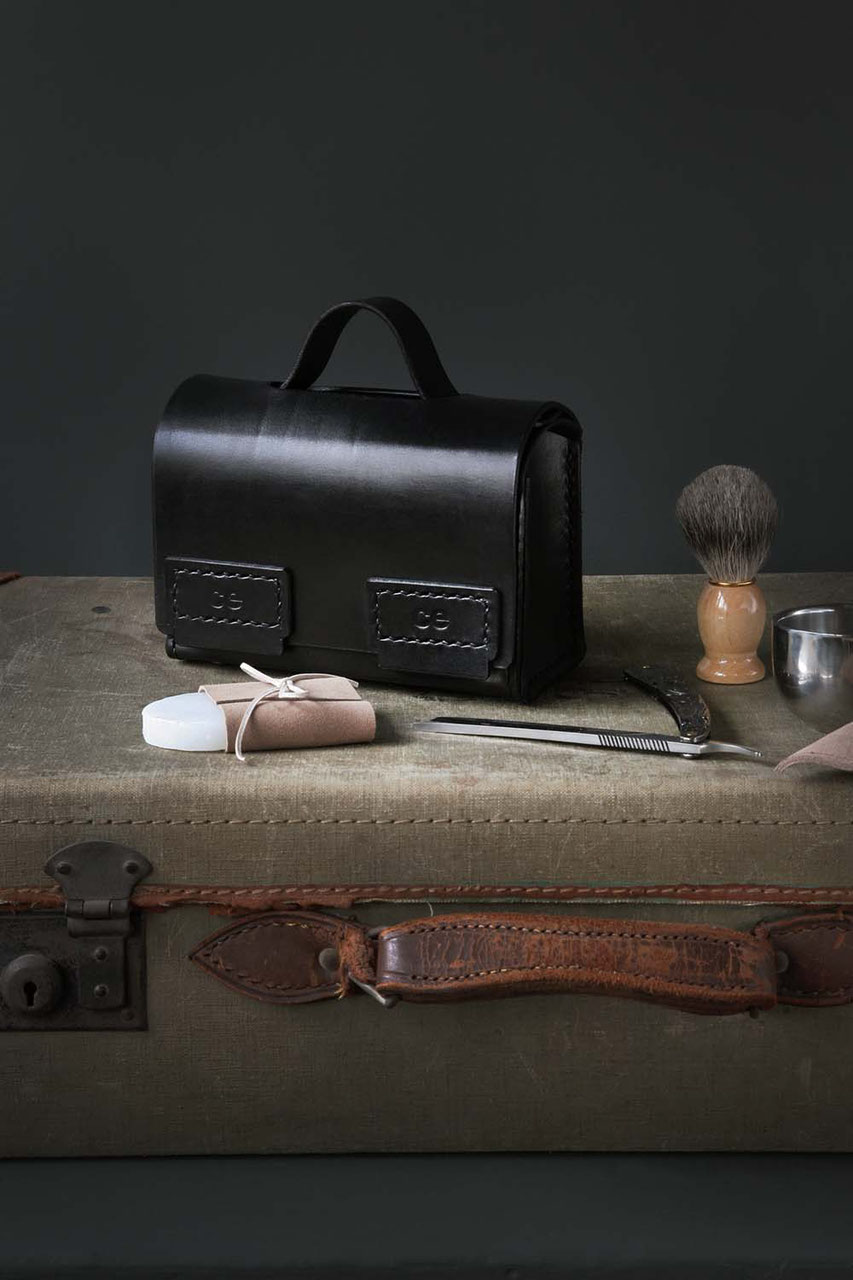 mens leather shave grooming kit - ce luxury leather goods